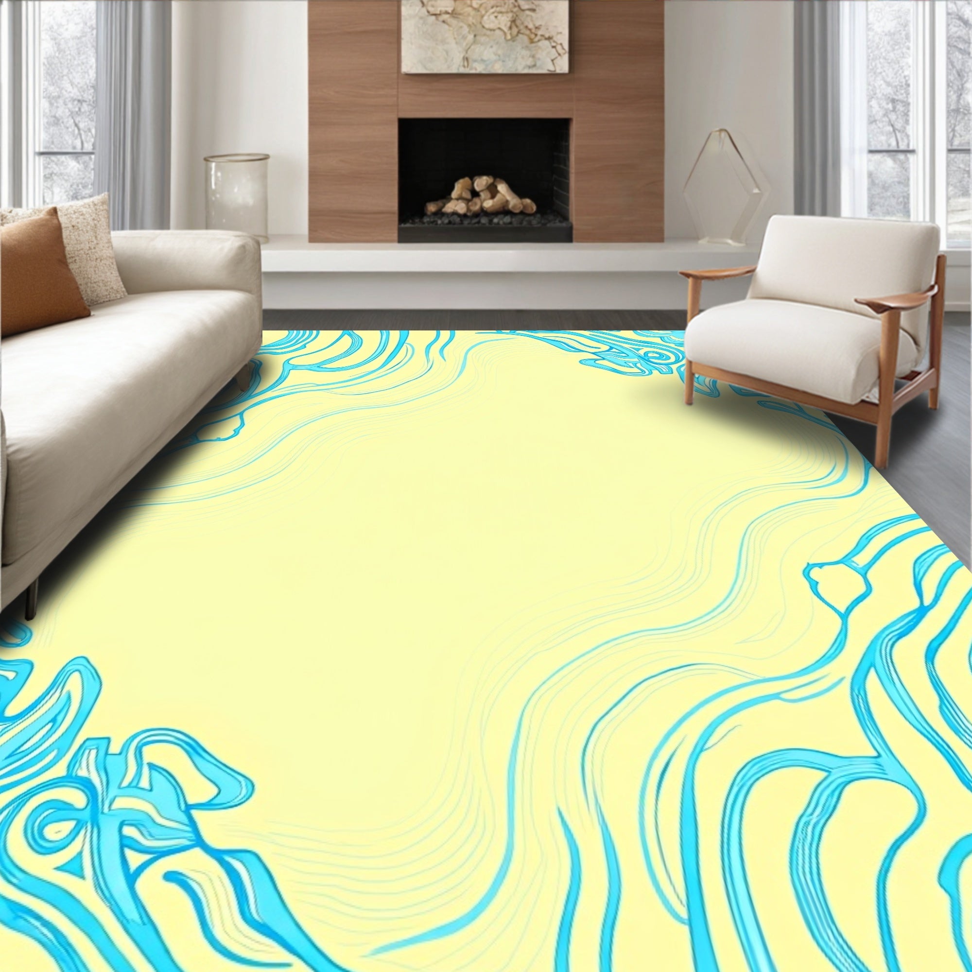 Wavy Blue Lines Abstract Design Rug