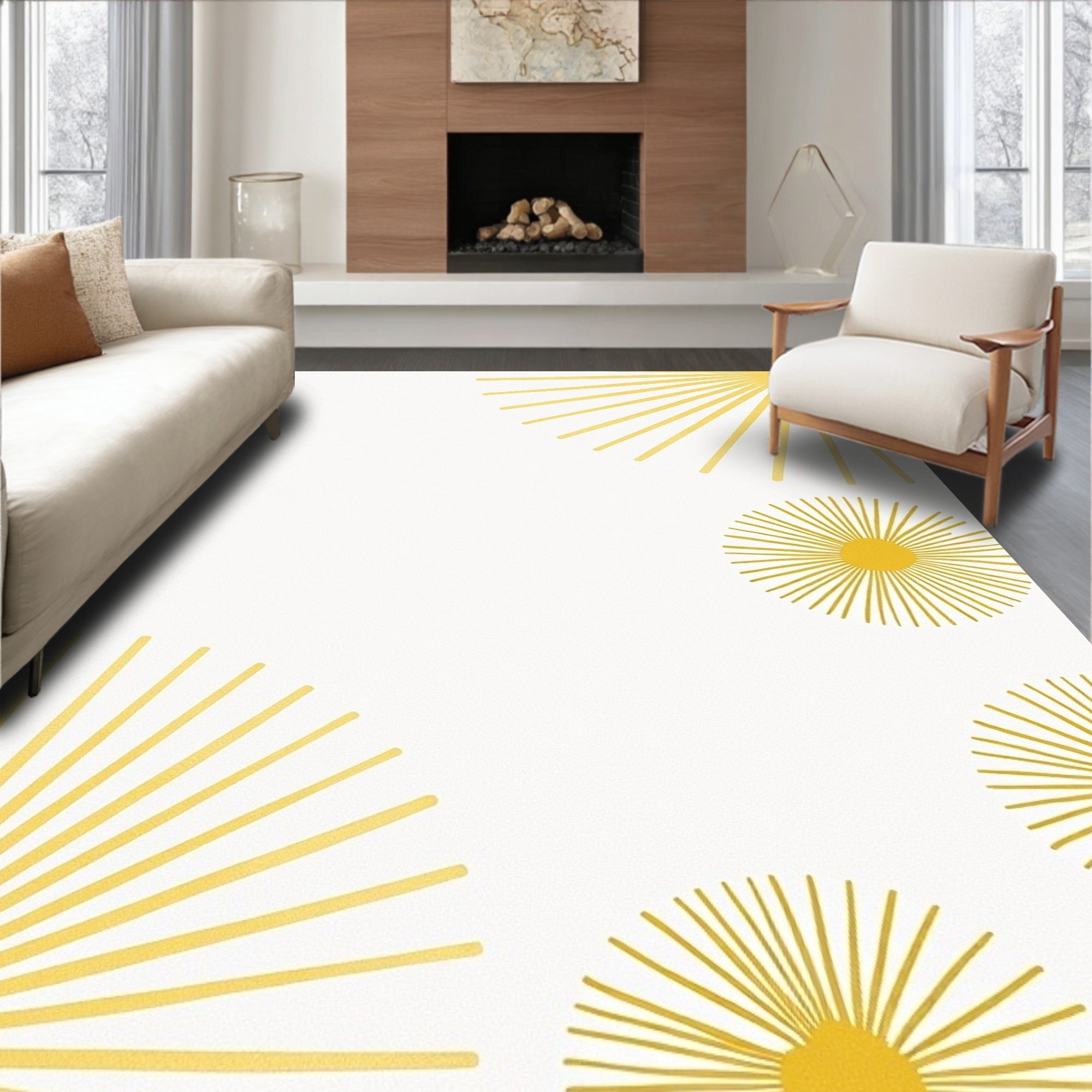 Radiant Sunburst Geometric Pattern Rug