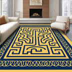 Bold Blue Maze Geometric Abstract Rug