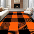 Bold Black Orange Plaid Design Rug