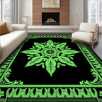 Vibrant Neon Green Floral Mandala Border Rug