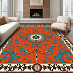 Orange Teal Floral Pattern Rug