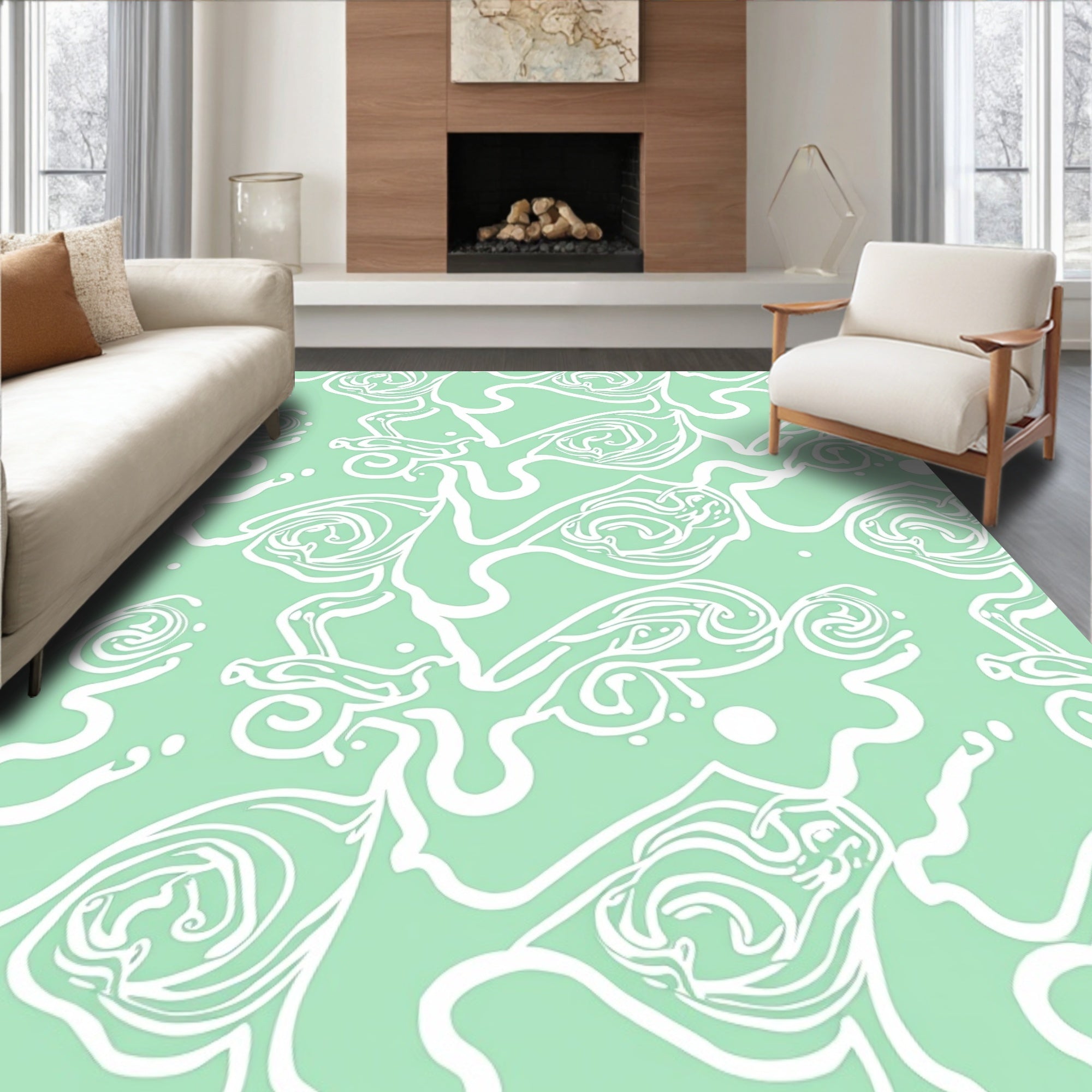 Soft Mint Swirl Abstract Pattern Rug