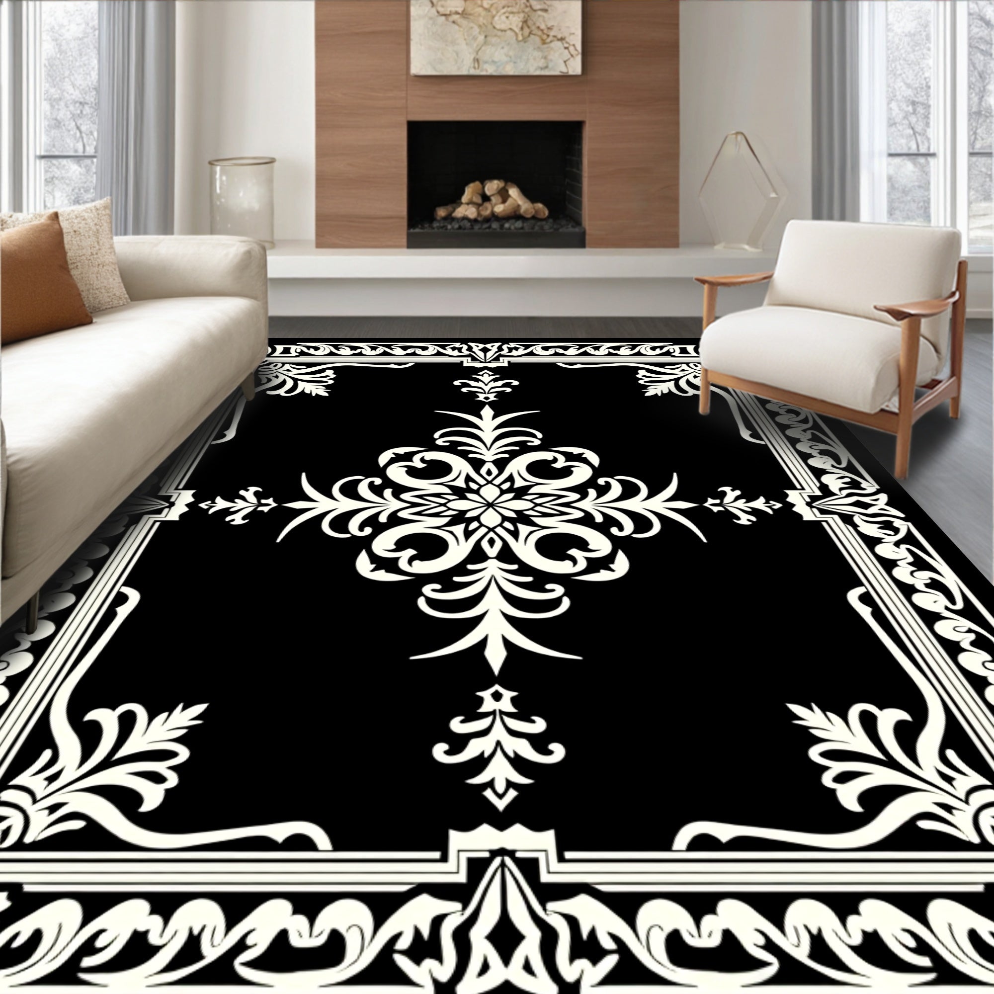 Ornate Floral Scrollwork Accent Rug