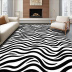 Black White Wavy Stripes Design Rug