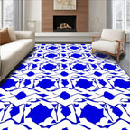 Bold Blue White Abstract Pattern Rug