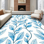 Cool Blue Leafy Botanical Pattern Rug