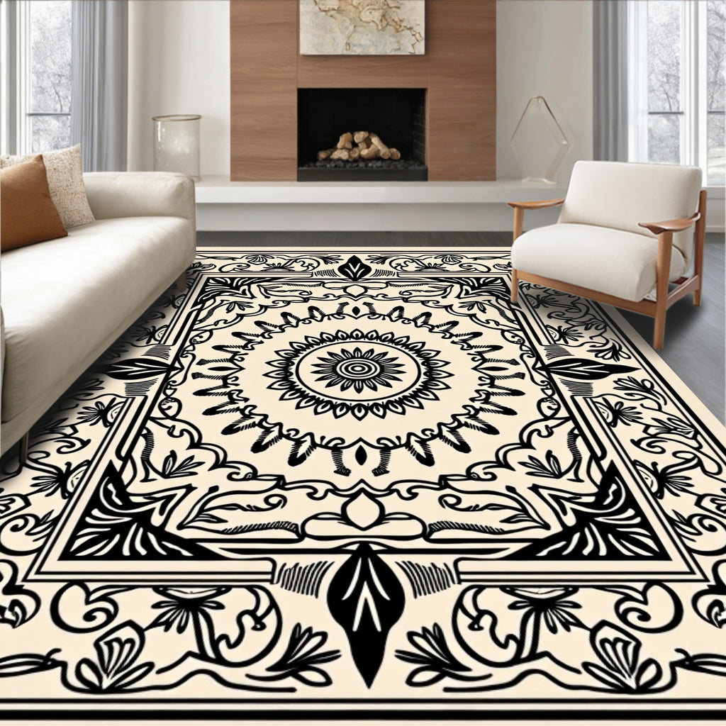 Ornate Floral Sunburst Mandala Pattern Rug