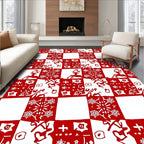 Red White Festive Checkered Pattern Rug