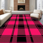 Bold Pink Black Plaid Pattern Rug