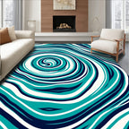 Swirling Teal Navy Abstract Pattern Rug