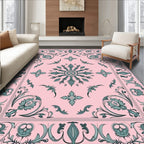 Ornate Floral Scrollwork Light Pink Rug