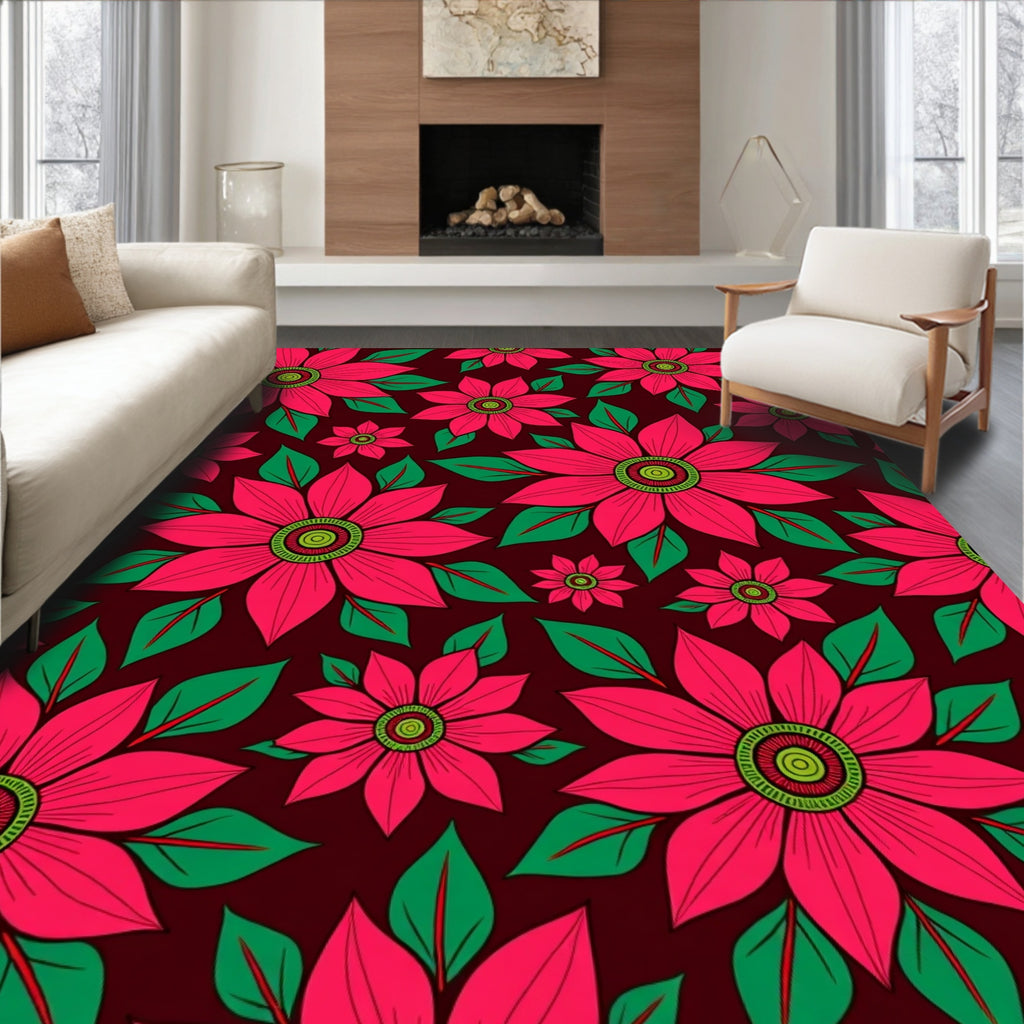 Vibrant Fuchsia Flower Pattern Rug