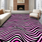 Bold Pink White Black Wavy Stripes Rug