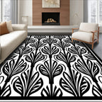 Black and White Floral Art Deco Rug