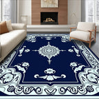 Dark Blue Floral Medallion Pattern Rug