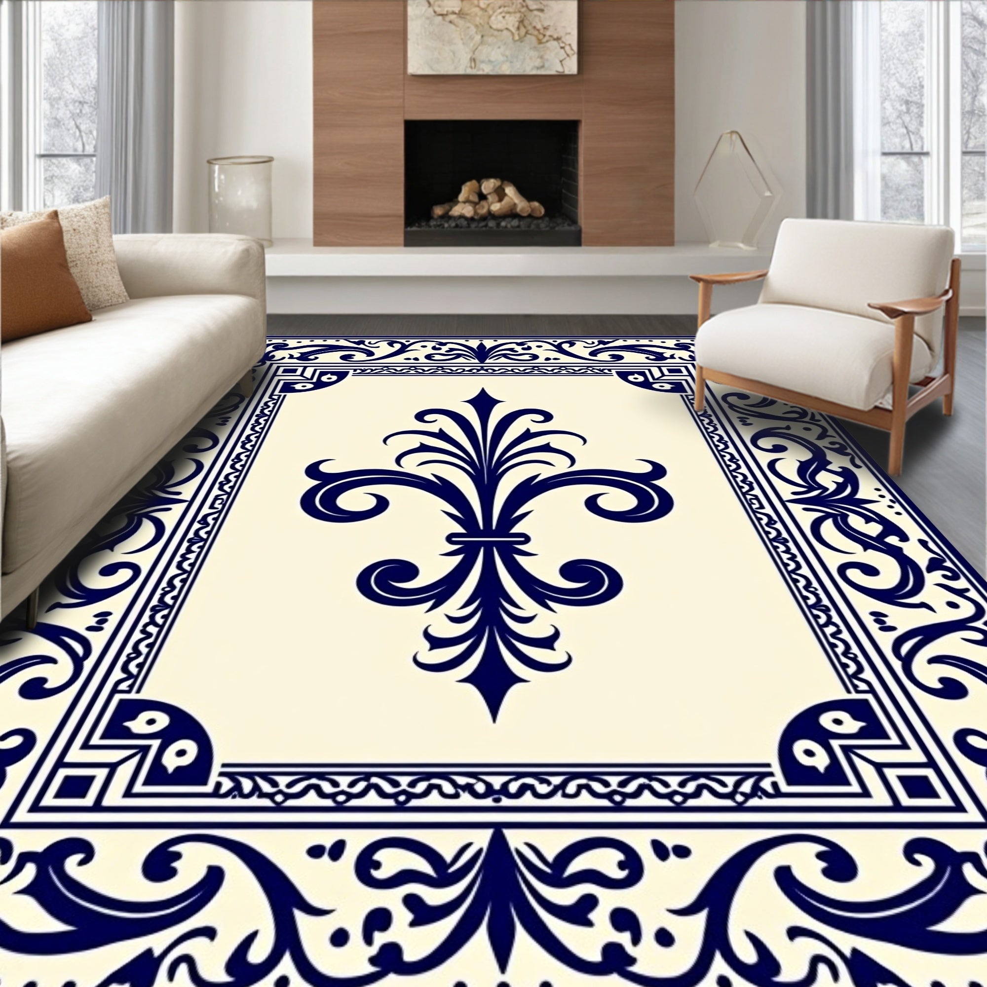 Ornate Fleur-de-lis Classic Pattern Rug