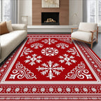 Red Floral Snowflakes Pattern Rug