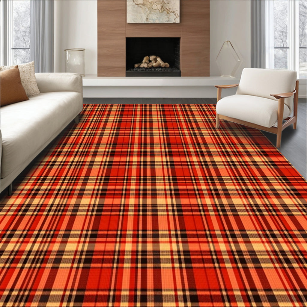 Bold Red Yellow Plaid Design Rug
