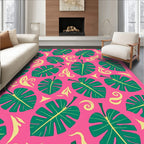 Lush Green Monstera Garden Pink Rug