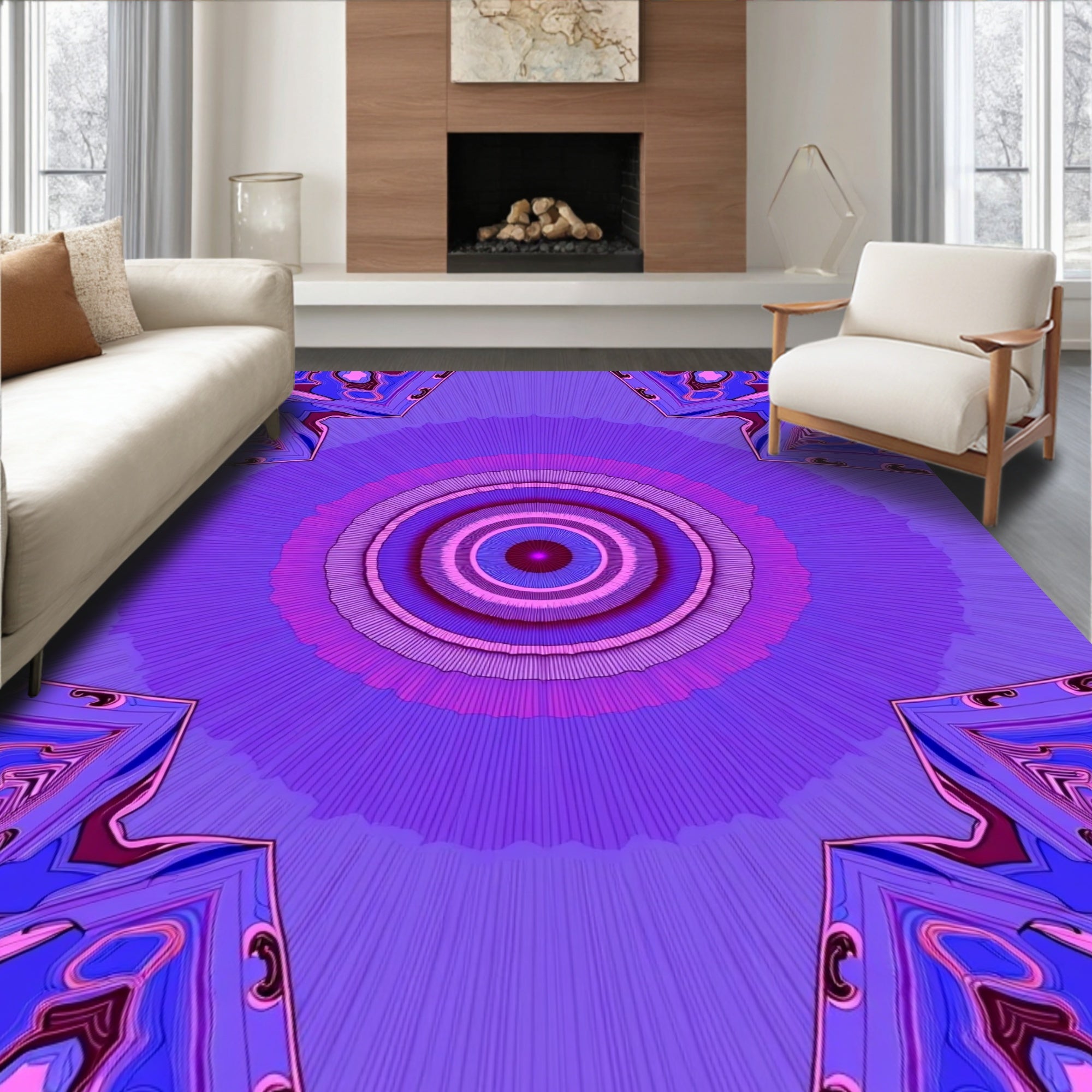 Vibrant Purple Geometric Kaleidoscope Pattern Rug