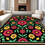 Floral Vine Red Yellow Pattern Rug