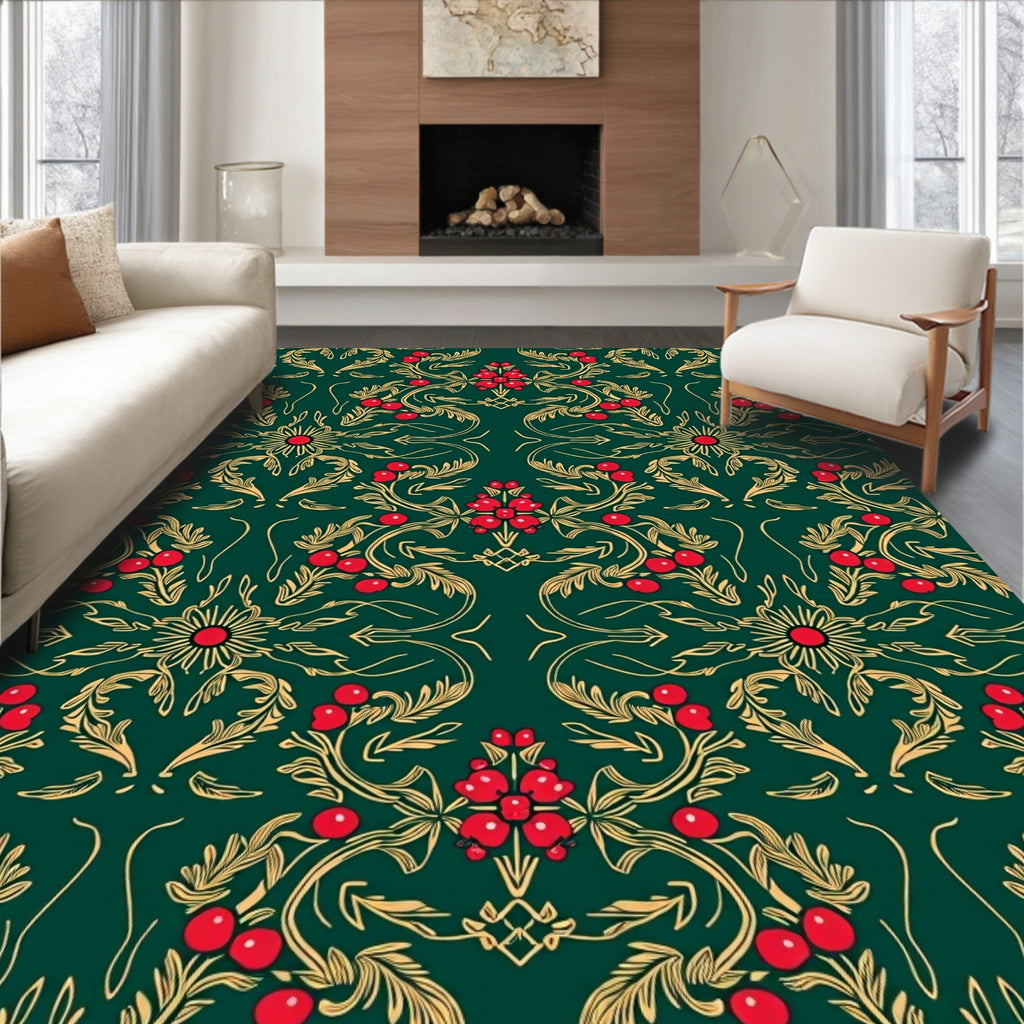 Elegant Floral Berry Pattern Rug