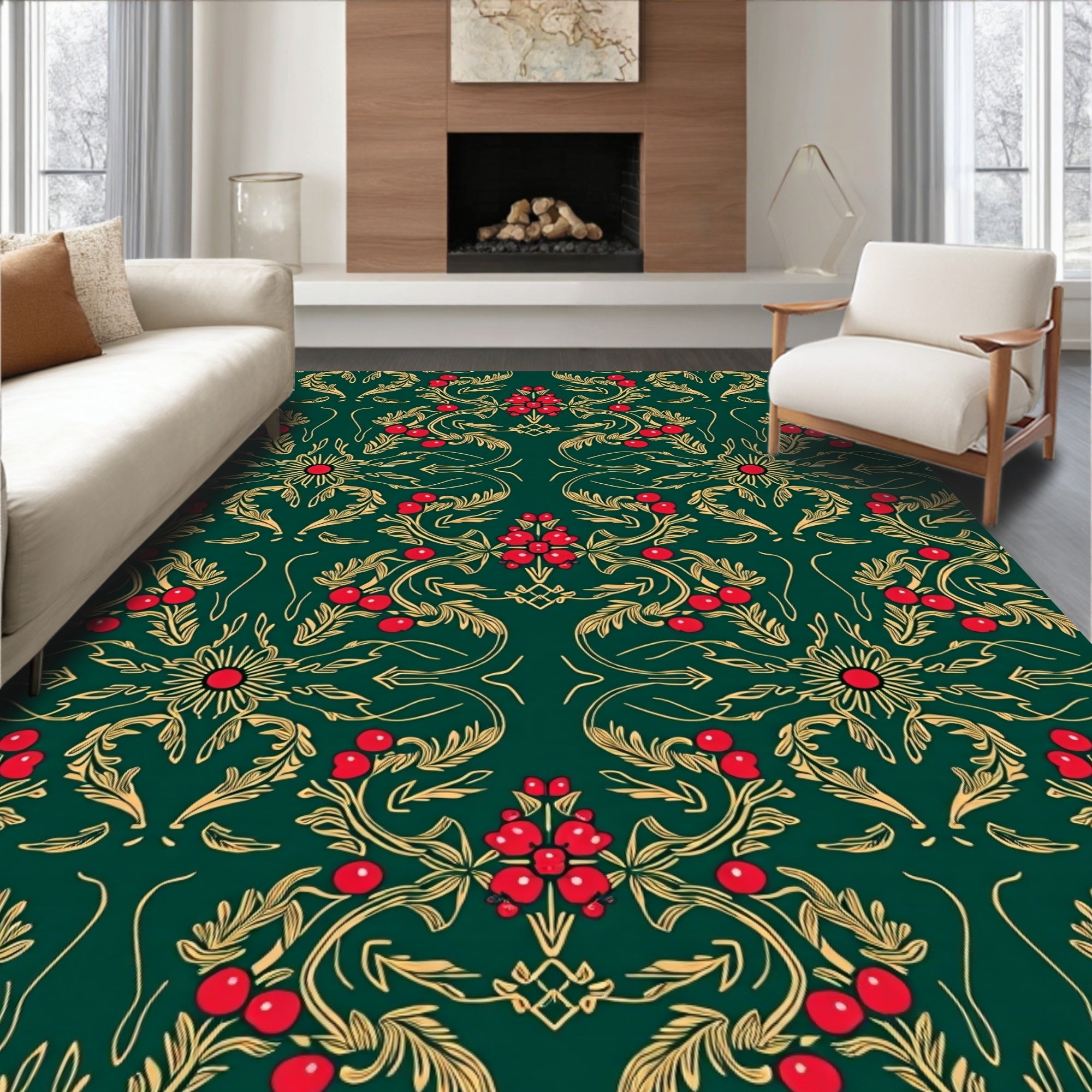 Elegant Floral Berry Pattern Rug