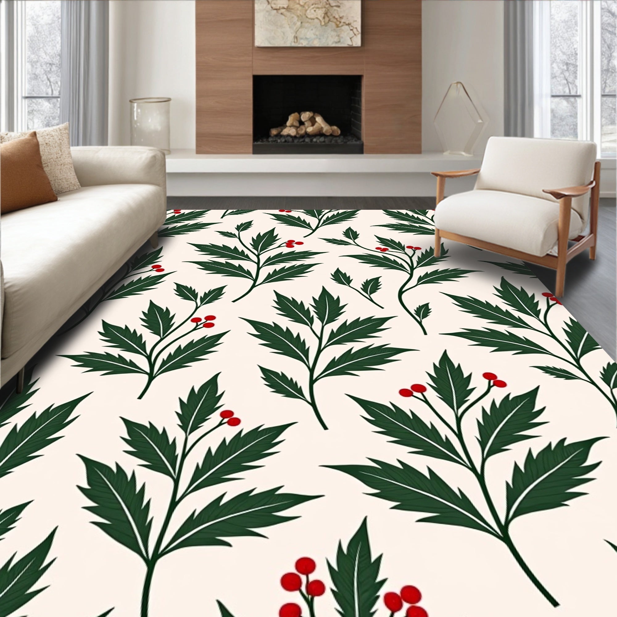 Foliage Berry Patterned Design Rug