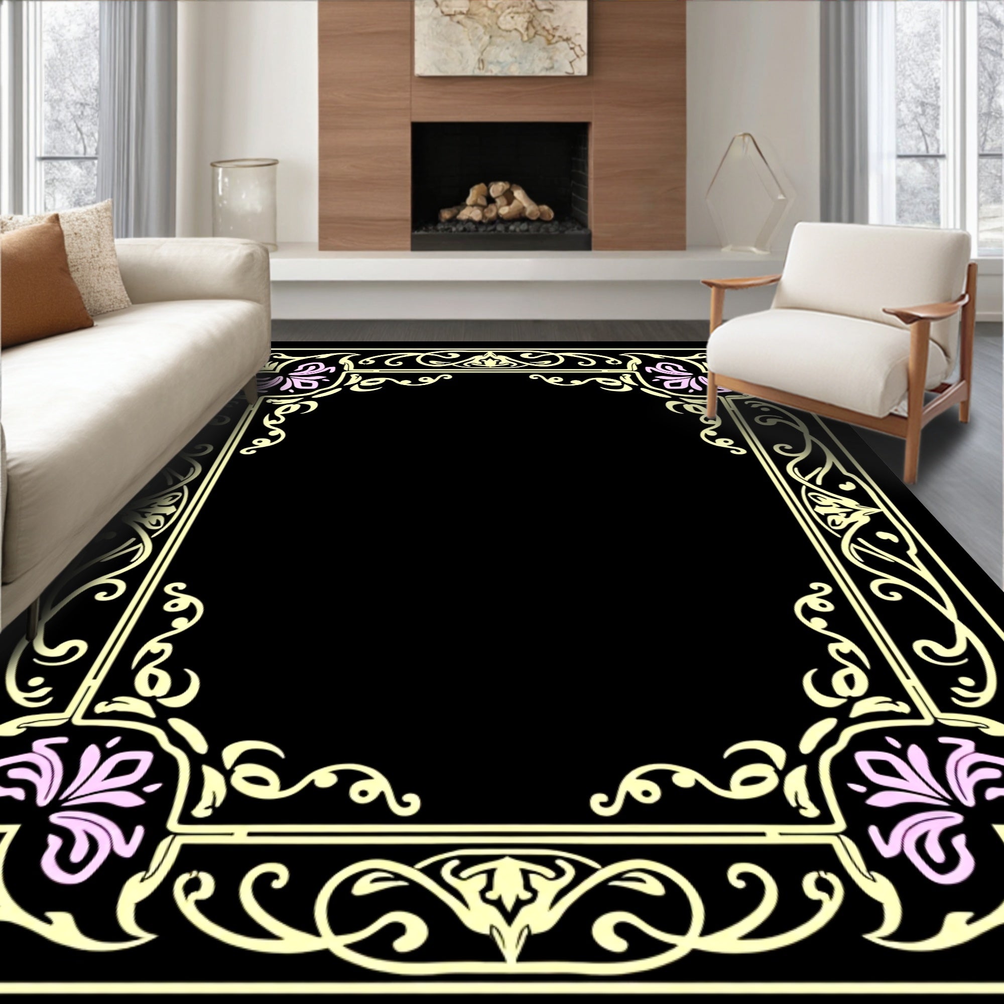 Elegant Floral Border Design Rug