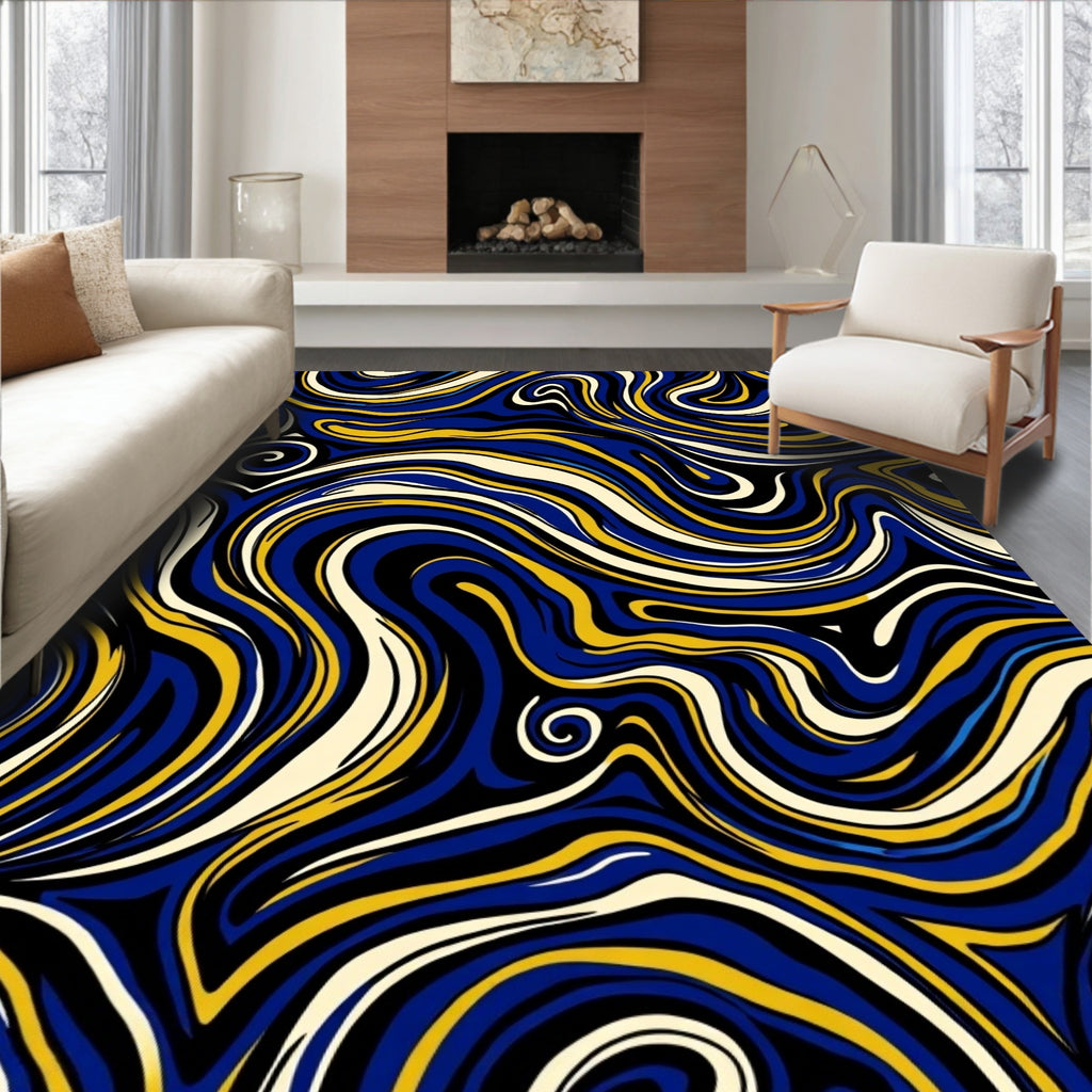 Bold Blue Yellow Swirl Pattern Rug