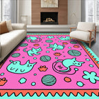 Whimsical Teal 5 Cats Pattern Rug