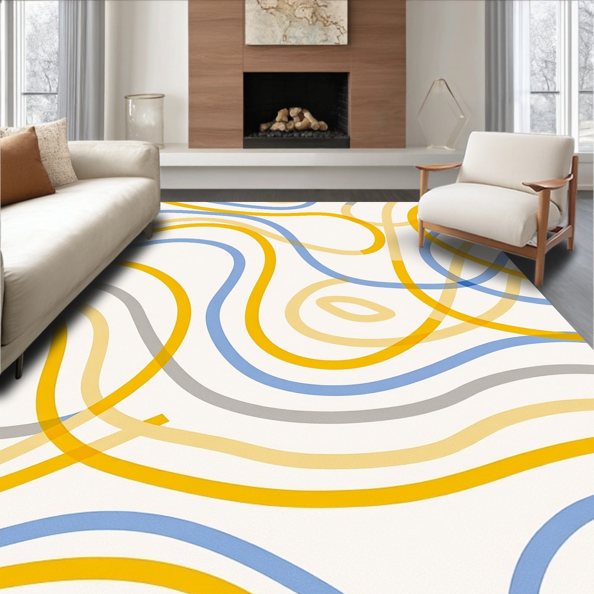 Abstract Wavy Lines Pattern Rug