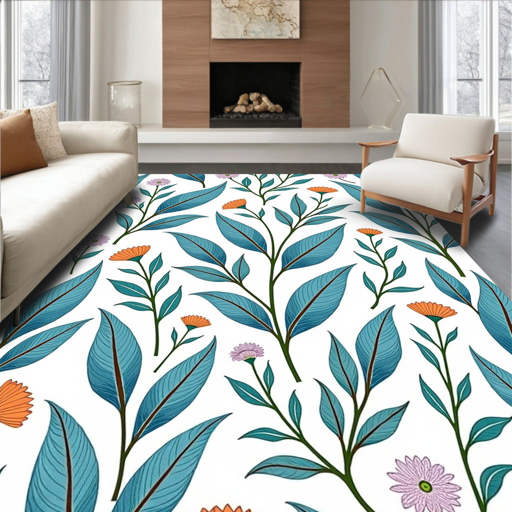 Colorful Floral Leaf Pattern Design Rug