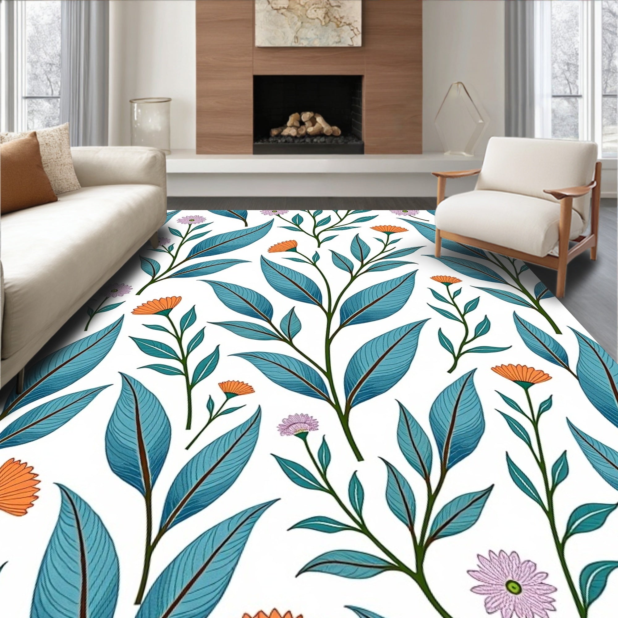 Colorful Floral Leaf Pattern Design Rug