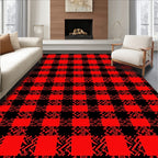Bold Red Black Checkered Pattern Rug