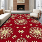 Red Gold Mandala Snowflake Pattern Rug