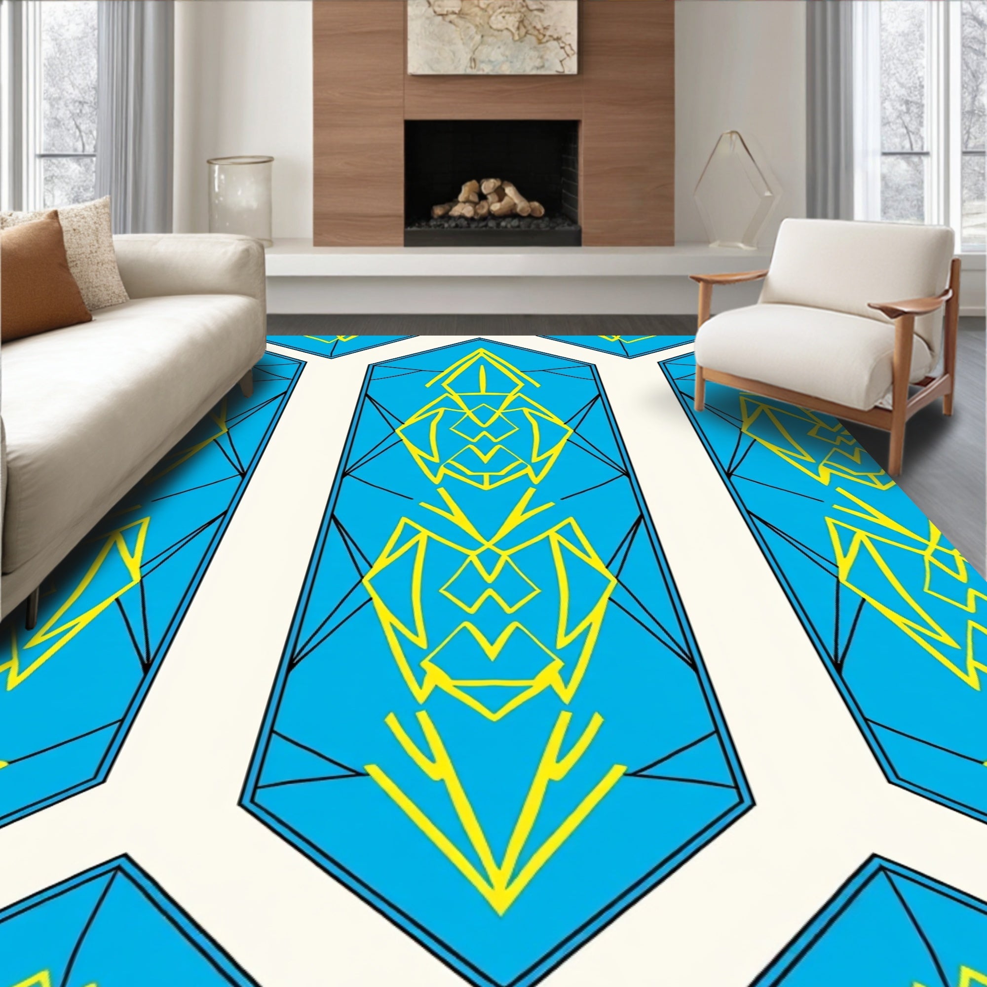 Art Deco Blue Geometric Design Rug