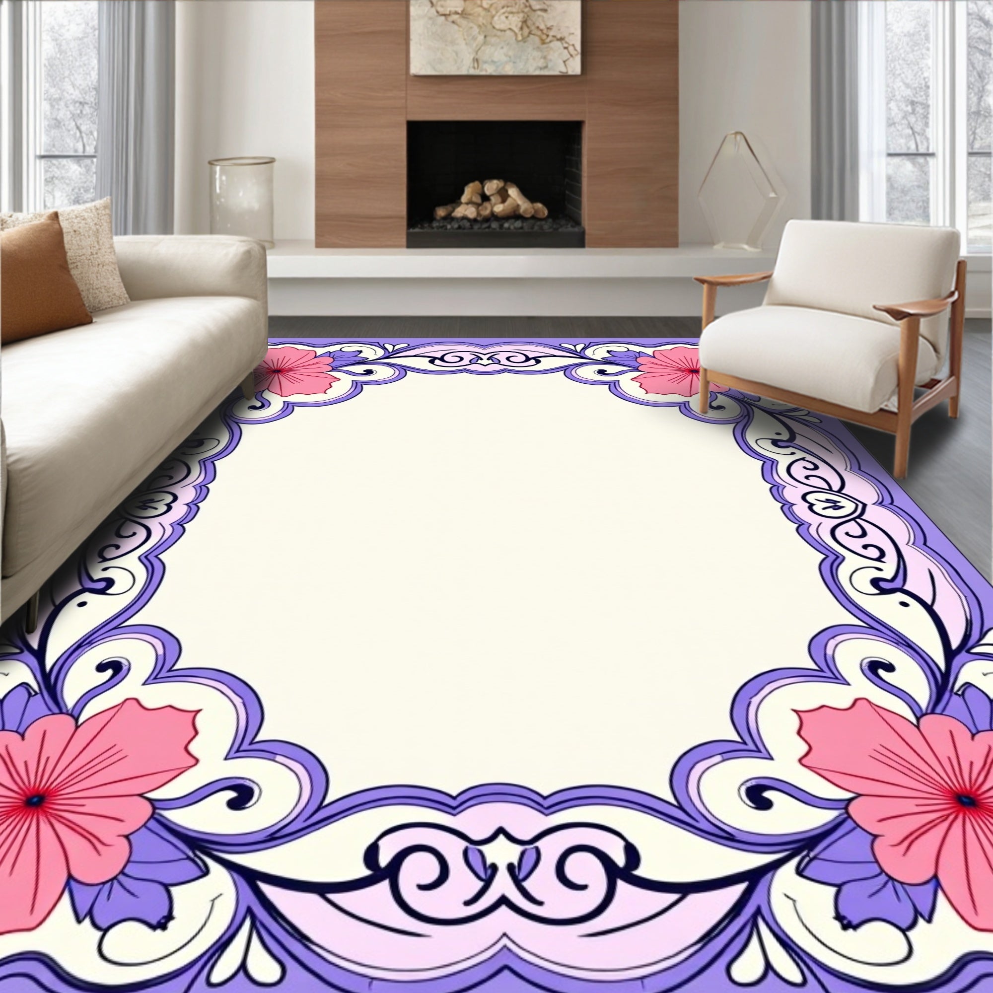 Floral Swirl Pastel Vintage Frame Design Rug