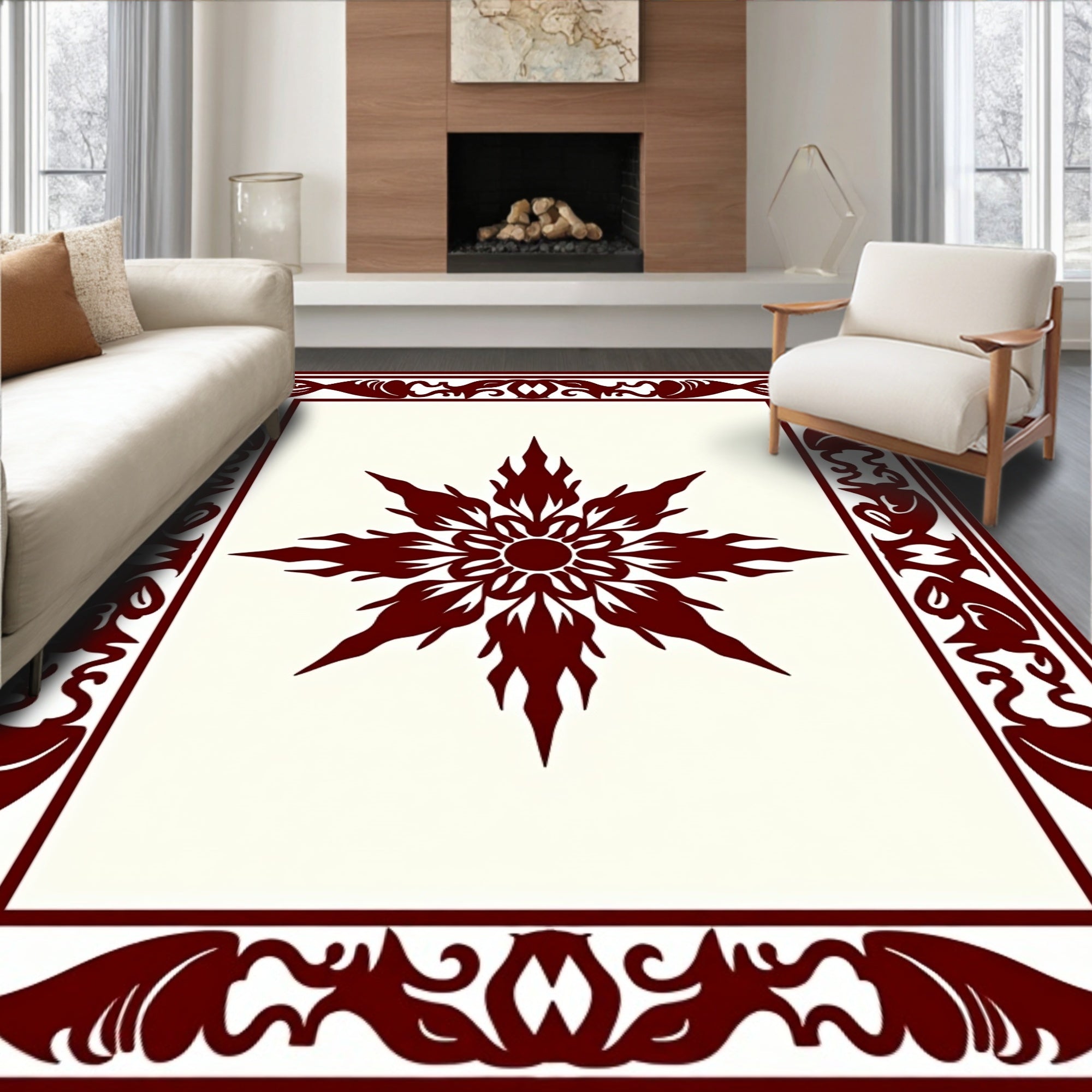 Floral Border With Sunburst Center Rug