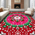 Bright Red Folk Mandala Design Rug
