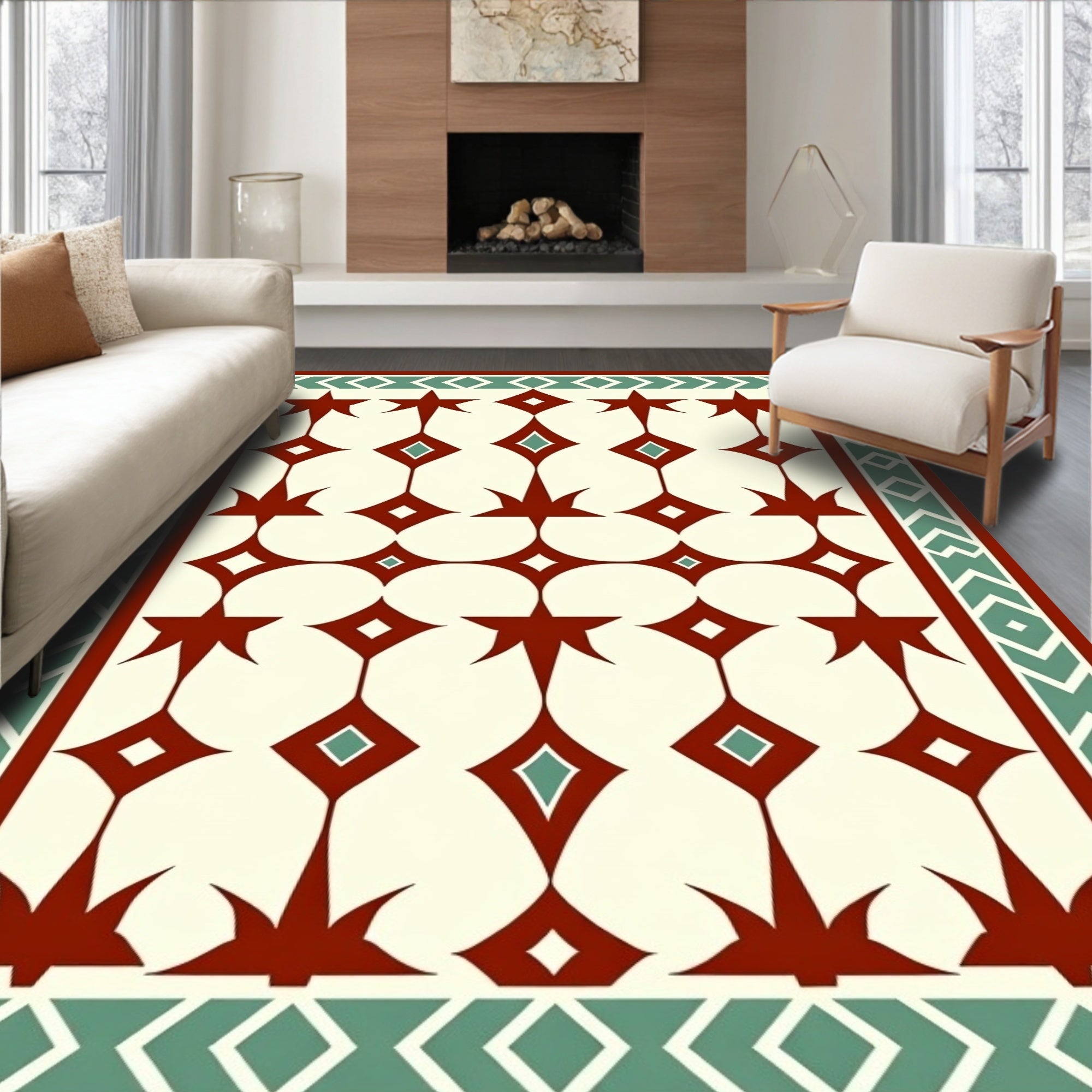 Art Deco Inspired Diamond Star Pattern Rug
