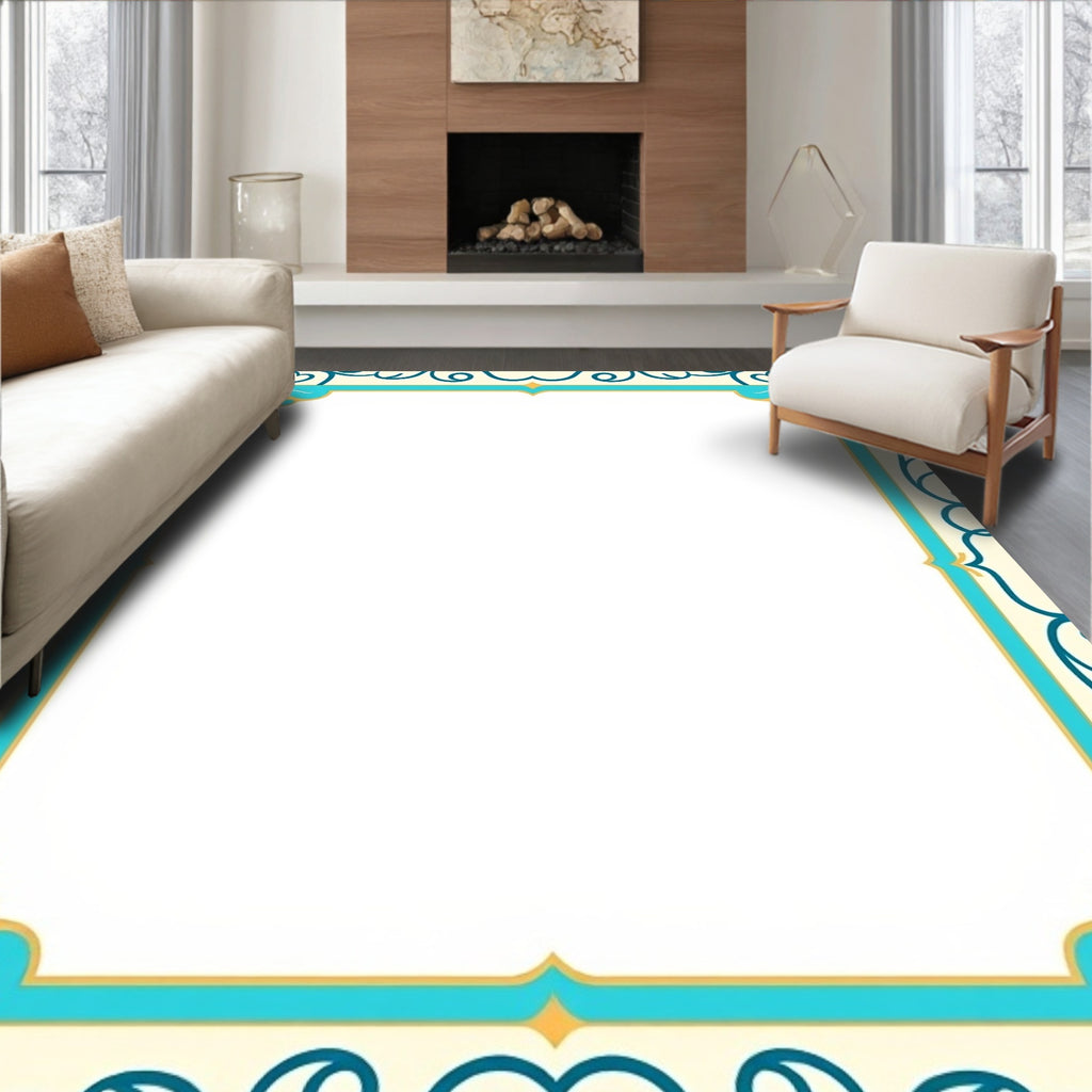 Ornamental Teal Gold Border Rug