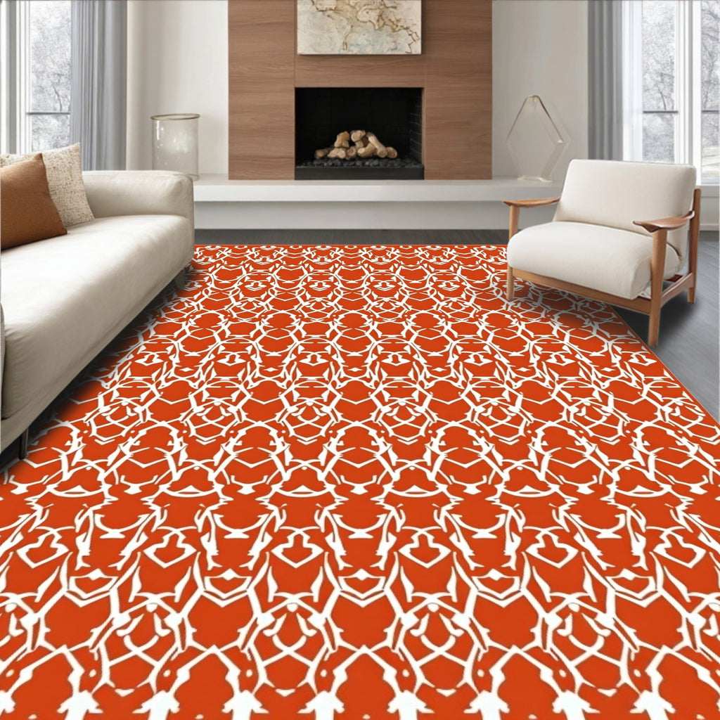 Traditional Orange White Intricate Pattern Rug