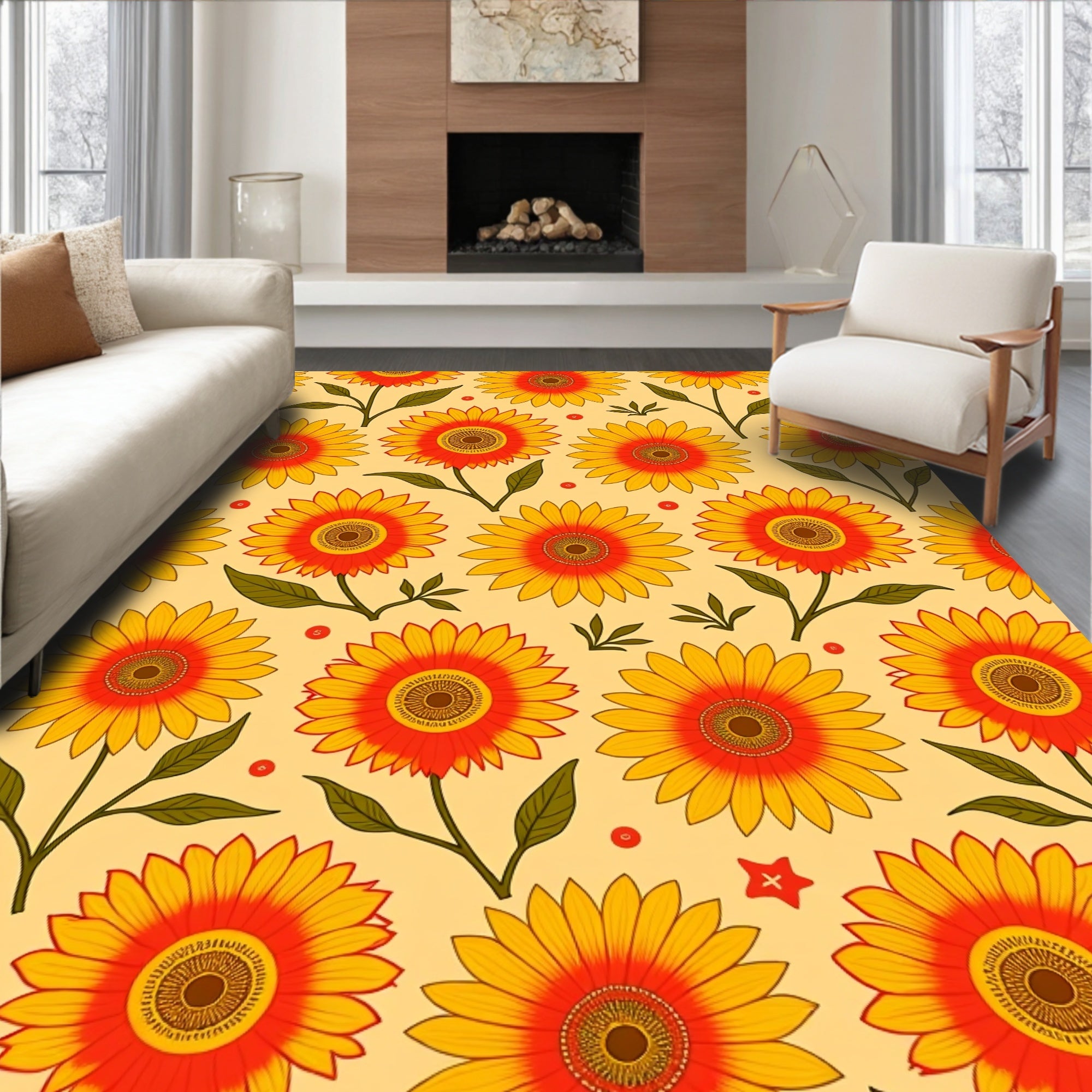 Retro Floral Sunburst Pattern Rug