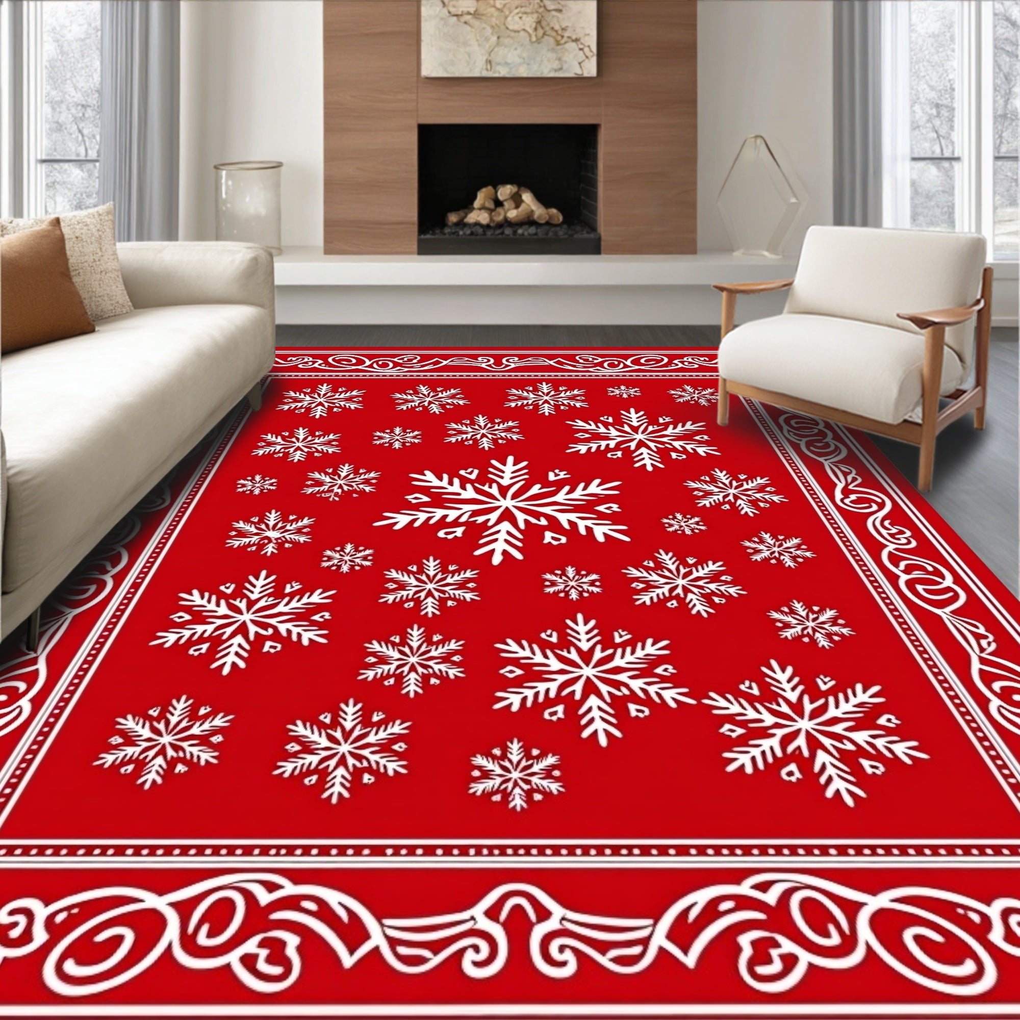Red Snowflake Pattern Rug