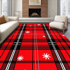 Red Black White Plaid Snowflake Pattern Rug