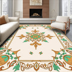 Golden Teal Floral Medallion Border Rug