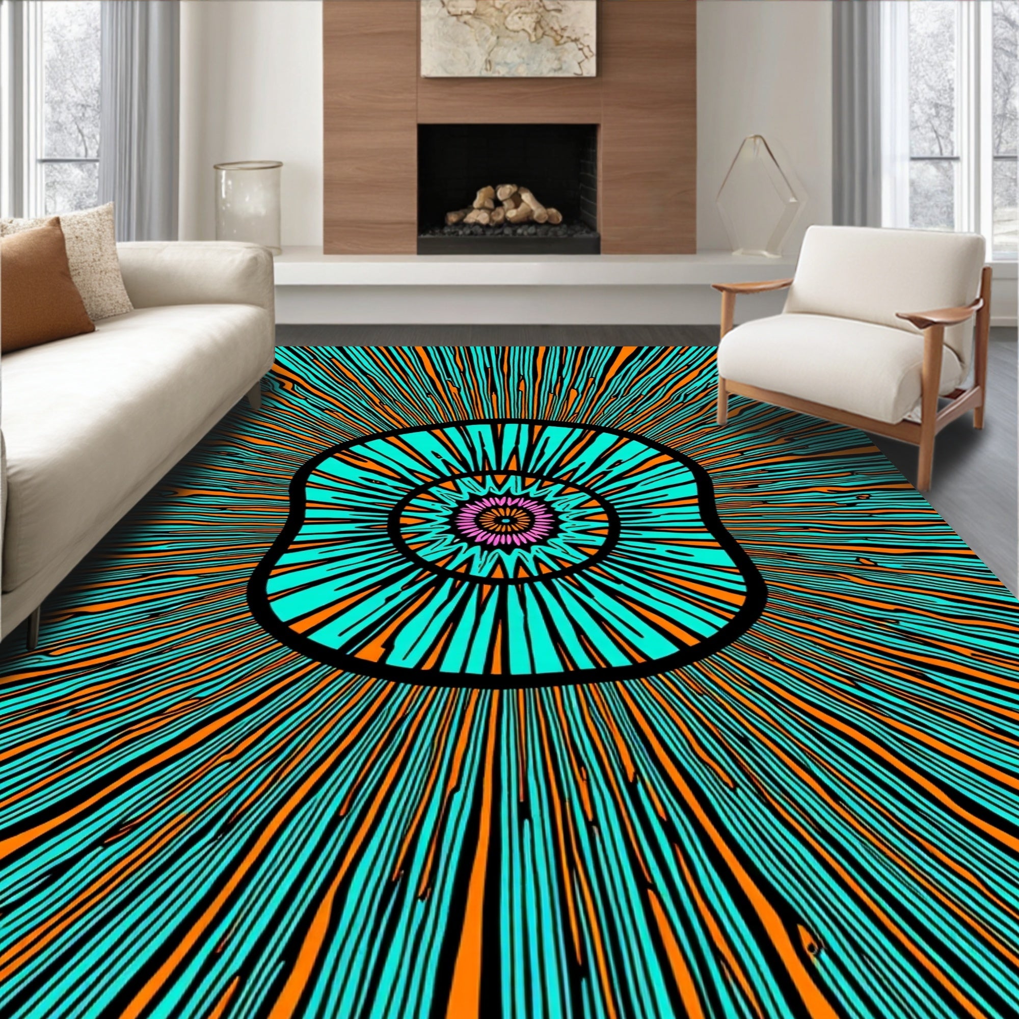 Bright Radial Burst Pattern Rug