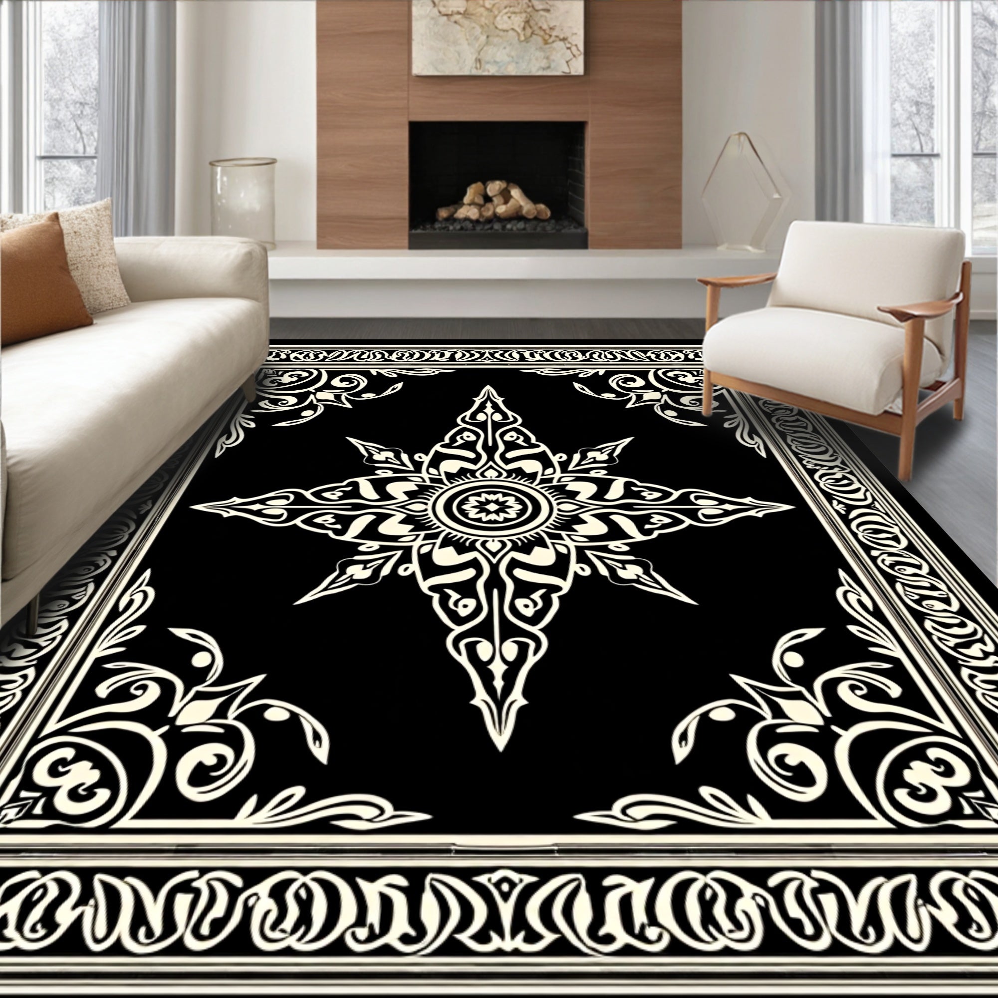 Elegant Floral Starburst Pattern Rug